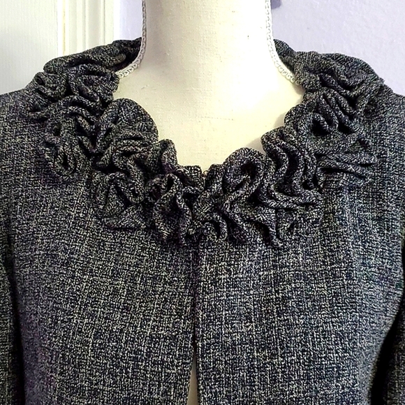 Danny & Nicole Charcoal Lettuce Ruffled Neck Long Sleeve Career Cropped Jacket - Picture 2 of 12